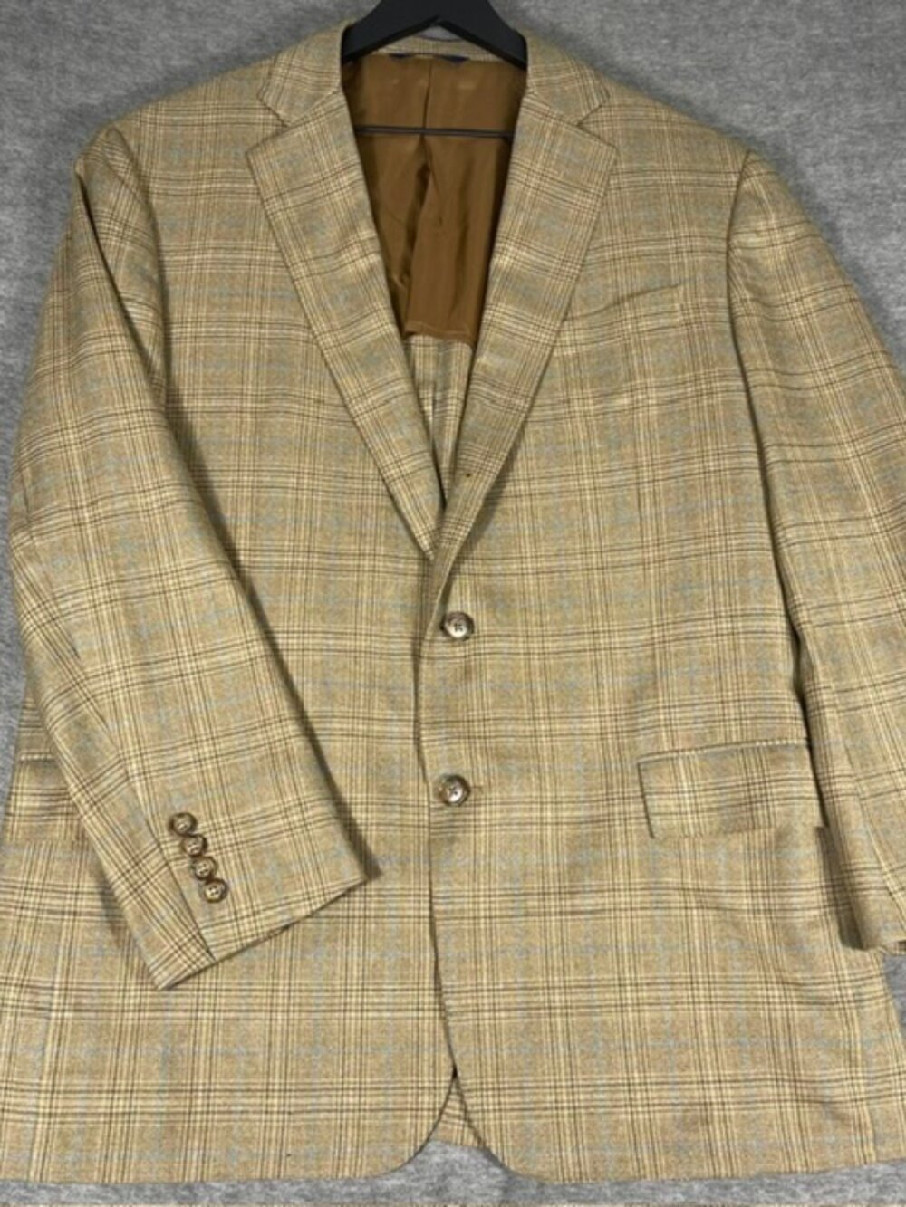 Brooks Brothers Regent Wool Sport Coat Blazer Mens 43R Tan Plaid E Thomas *READ*